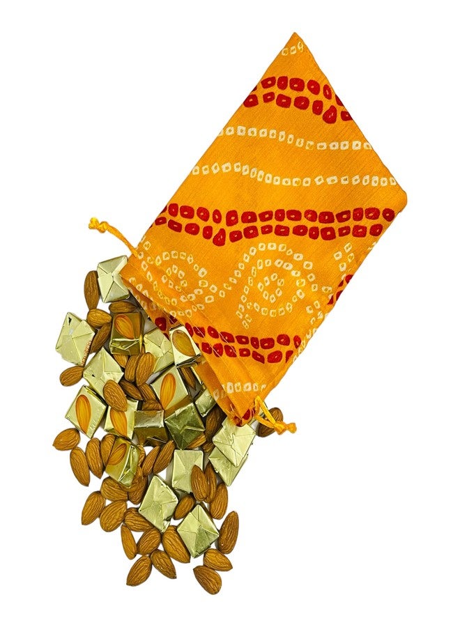 Moira 12pcs 5X7 inch Small Size Bandhej Silk Potli for Gifting, Jewellery Storage, Shagun, Coin Packing (Yellow) - Image 3